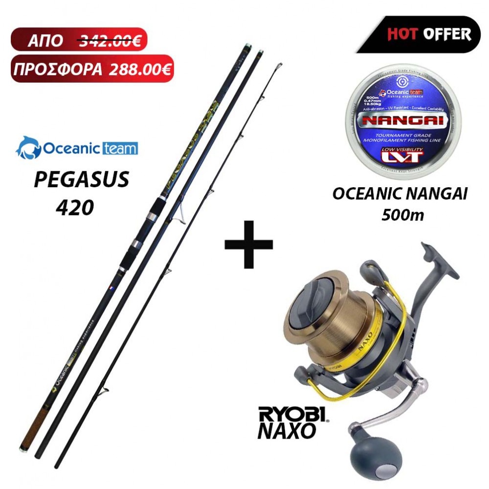 Combo Surf Casting Oceanic Team Pegasus 420 + Ryobi Naxo + Nangai 500m